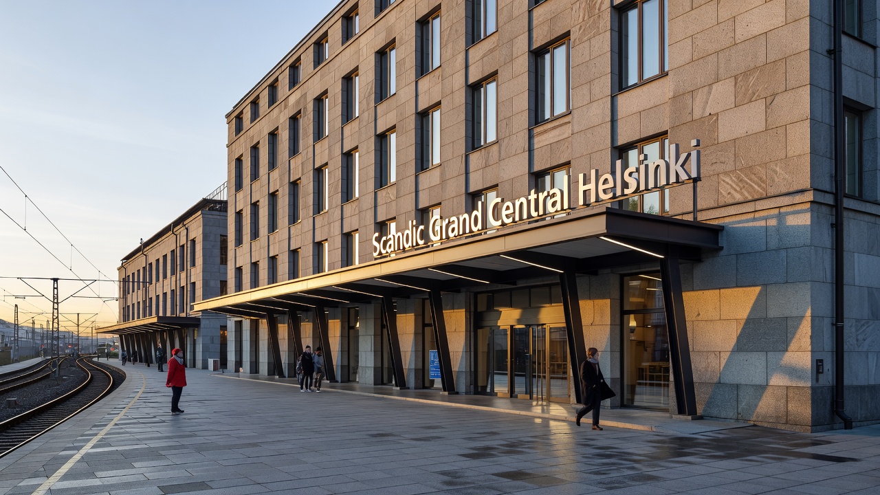 Scandic Grand Central Helsinki exterior architecture at railway terminus