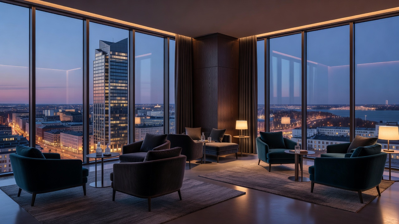 Solo Sokos Hotel Torni Helsinki tower view and boutique lounge